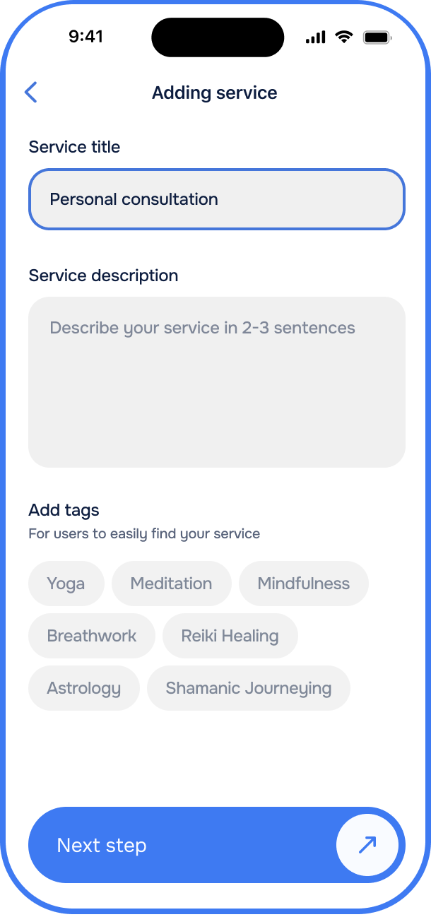 Create a services portfolio screen